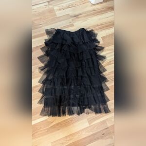 Elegant Black Layered Tulle Midi Skirt